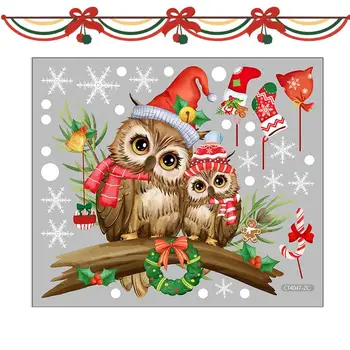 Наклейки на окна с Рождественской совой, самоклеящиеся наклейки на стены с совой-веткой, стеклянные наклейки с Рождественской совой для зимней вечеринки, новогоднего декора