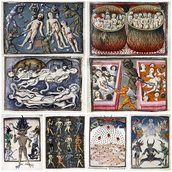 Демонические изображения Ада и его демонов В 15 веке, настенное искусство, холст, картина, карта Чистилища, плакат, принты для домашнего декора