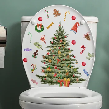 Рождественская наклейка на туалет, Веселая Рождественская елка, украшения для унитаза, наклейки, Веселая Новинка, Рождественский декор для ванной комнаты, наклейка на стену
