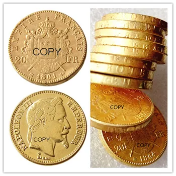 Франция 20 Франков 1861B Наполеон III Позолоченная Копия монеты