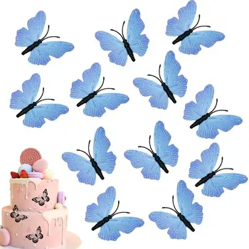 Бабочки Наклейки На Стены 3D 12 Шт Вечерние Красочные Украшения Украшения Для Дня Рождения Топперы Для Торта Настенный Декор Для Вечерних Украшений