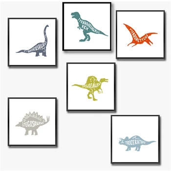 Картина с динозавром на холсте, настенное изображение в комнате мальчика, принт на холсте с динозавром и плакат для детских комнат для мальчиков