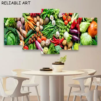 Свежие Овощи Кухня Еда Плакат и принты 5 Панелей Настенная живопись на холсте для гостиной Декор комнаты без рамки