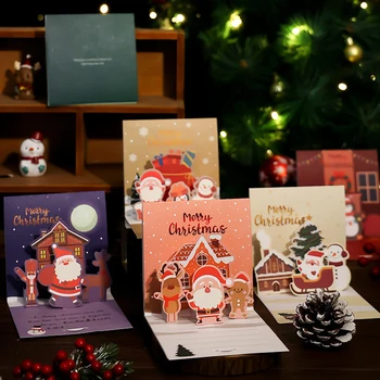 1ШТ Рождественских простых креативных 3D-складных благословений с возможностью записи в конверте, поздравительных открыток, открыток для фестивалей и вечеринок