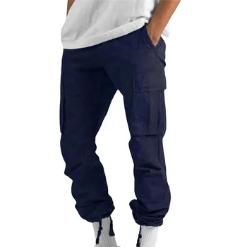 Мужские брюки-карго с карманами, однотонные эластичные спортивные штаны для бега трусцой, повседневные брюки
