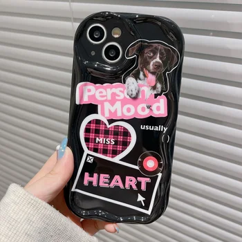 Роскошный волнистый черный чехол Cute Dog Love Heart для iPhone 14 13 Pro Max 12 11 Pro Plus, противоударный силиконовый чехол