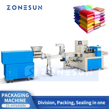 Машина для упаковки горизонтального потока ZONESUN в пакеты ZS-HYS450N Автоматическая Подача Пластилинового Герметика, Резка, Запечатывание, Массовое Производство упаковки