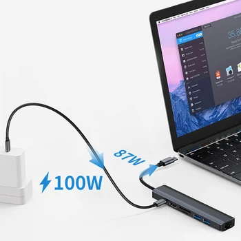 7 in1 USB-C КОНЦЕНТРАТОР USB 3.0 Расширитель Type-C Разветвитель 4K HDMI Док-Станция Гигабитный RJ45 Ethernet Адаптер PD Зарядка Для Портативных ПК