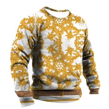 Роскошная Социальная Золотая цепочка, пуловеры с 3D-принтом, толстовки с барочной графикой Для мужчин, Повседневная уличная одежда, Женские топы с длинными рукавами.
